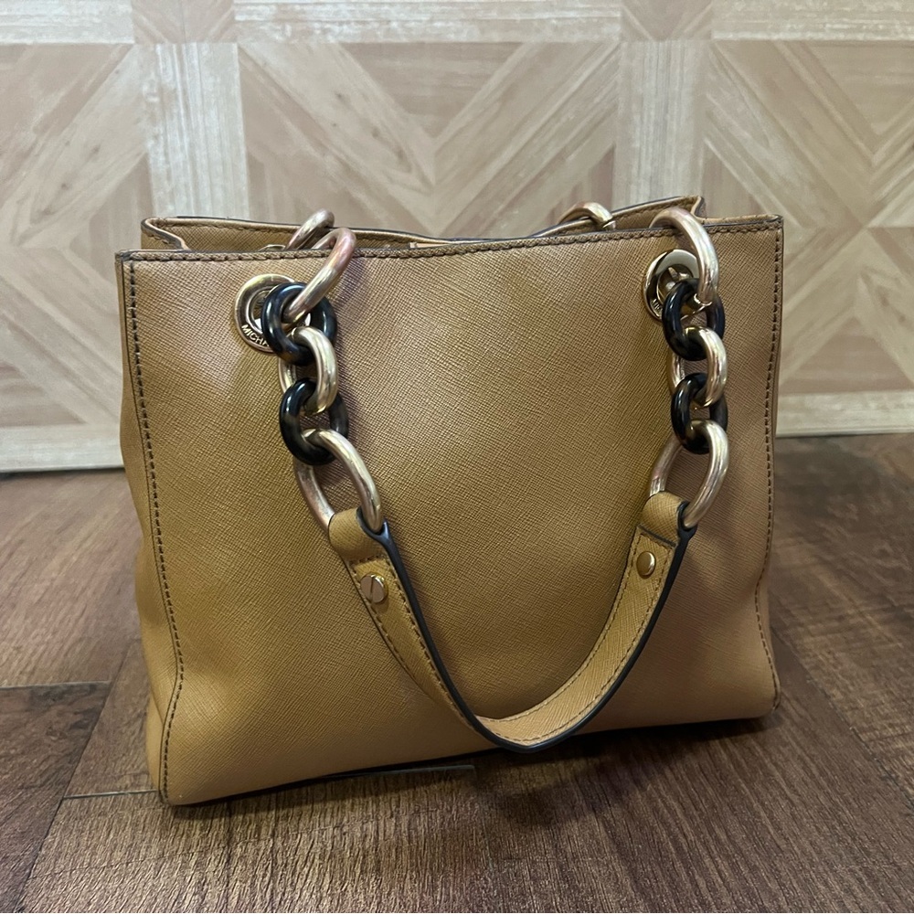 Michael Kors Cynthia Small Leather Satchel, Shoulder Bag Peanut